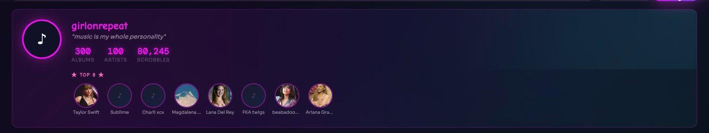 Album shelf with a library loaded: a profile card that says