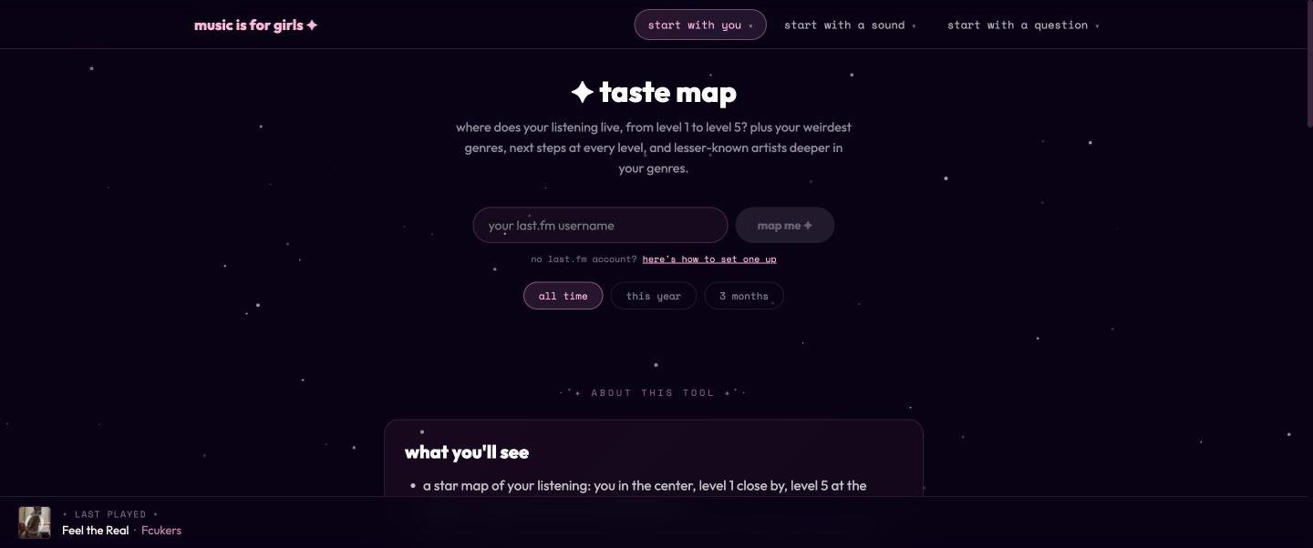 The taste map page: the heading