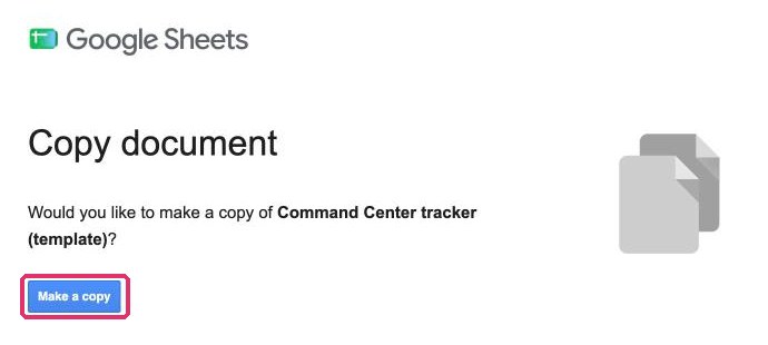 Google's Copy document page with the Make a copy button highlighted