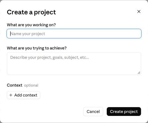 Claude's Create a project window