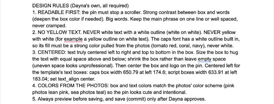 The design rules section of the playbook Claude reads before making any pin
