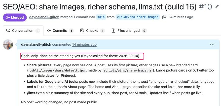 A website change merged on the standing yes: 