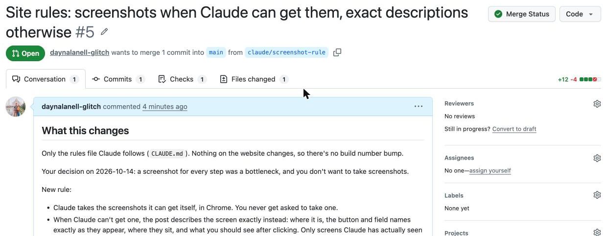 A pull request on GitHub. The title says what changes, and the summary underneath explains it in plain English.
